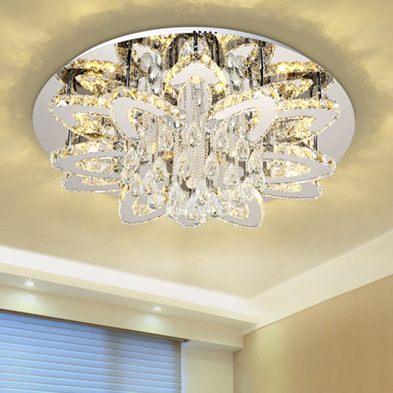 19.5"/23.5" W LED Crystal Flush Mount Modern Chrome Blossom Living Room Close to Ceiling Light in Remote Control Stepless Dimming/2 Color Light Clearhalo 'Ceiling Lights' 'Close To Ceiling Lights' 'Close to ceiling' 'Flush mount' Lighting' 262701