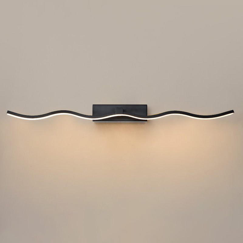 Waving Vanity Wall Light Fixtures Modern Minimalist Style Metal Single Vanity Light Black 31.5" Clearhalo 'Vanity Lights' 'Wall Lights' Lighting' 2627032