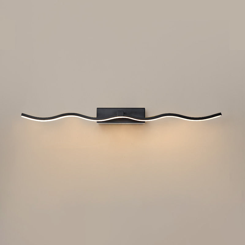 Waving Vanity Wall Light Fixtures Modern Minimalist Style Metal Single Vanity Light Black 23.5" Clearhalo 'Vanity Lights' 'Wall Lights' Lighting' 2627033