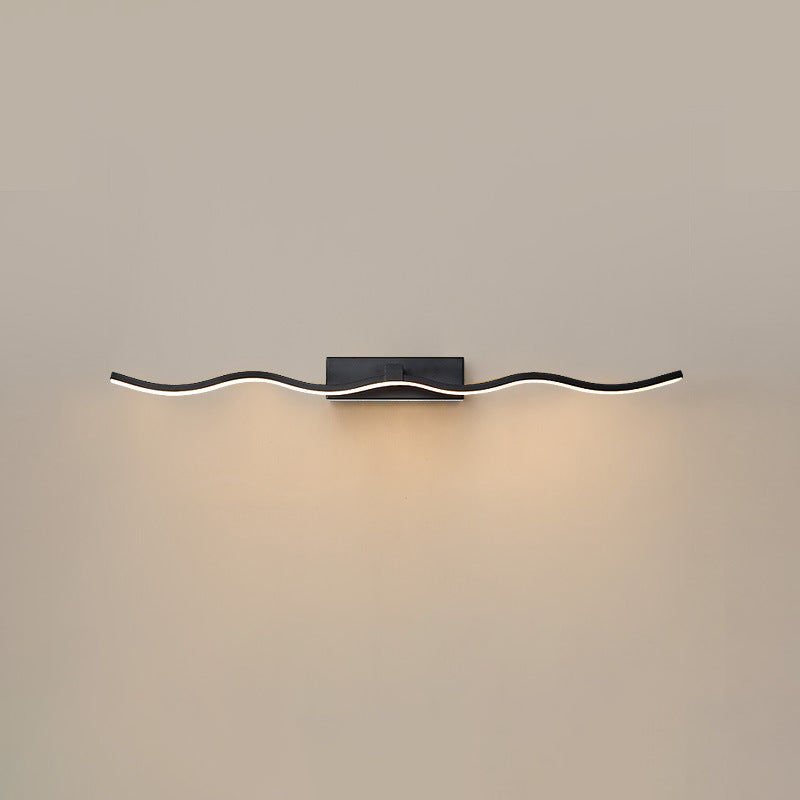 Waving Vanity Wall Light Fixtures Modern Minimalist Style Metal Single Vanity Light Black 16" Clearhalo 'Vanity Lights' 'Wall Lights' Lighting' 2627035