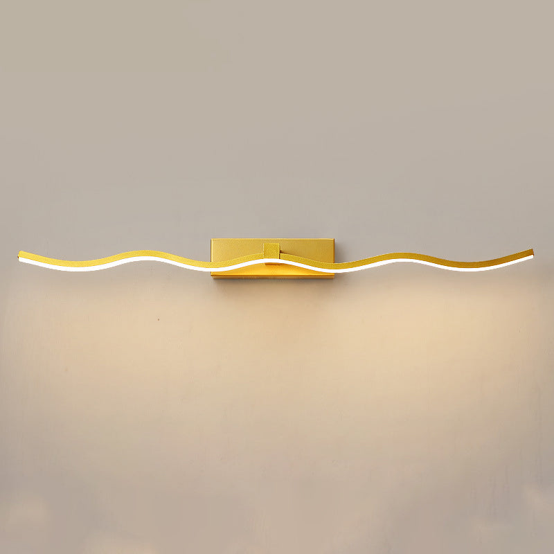 Waving Vanity Wall Light Fixtures Modern Minimalist Style Metal Single Vanity Light Gold 31.5" Clearhalo 'Vanity Lights' 'Wall Lights' Lighting' 2627037