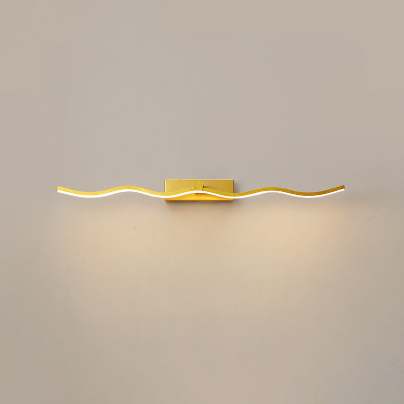 Waving Vanity Wall Light Fixtures Modern Minimalist Style Metal Single Vanity Light Gold 16" Clearhalo 'Vanity Lights' 'Wall Lights' Lighting' 2627041