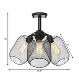 Industrial Style Cylinder/Lantern Ceiling Light Fixture Metal 3 Heads Indoor Semi Mount Lighting with Mesh Screen in Black Clearhalo 'Ceiling Lights' 'Close To Ceiling Lights' 'Close to ceiling' 'Semi-flushmount' Lighting' 262708