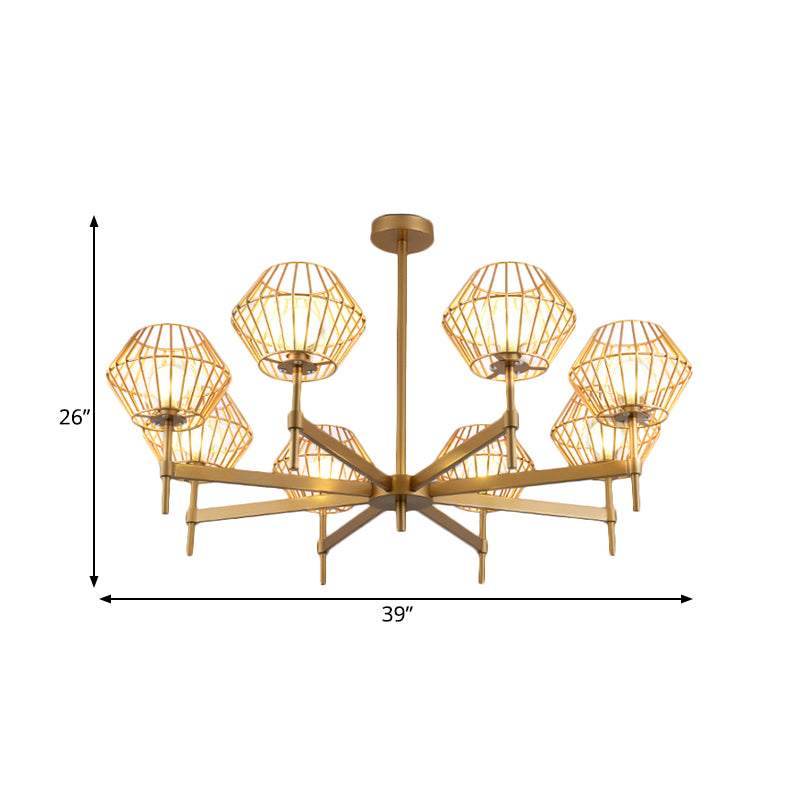 31.5"/39" Wide Gold Cage Chandelier Pendant Traditional Iron 6/8-Head Ceiling Light Fixture Clearhalo 'Ceiling Lights' 'Chandeliers' Lighting' options 262710