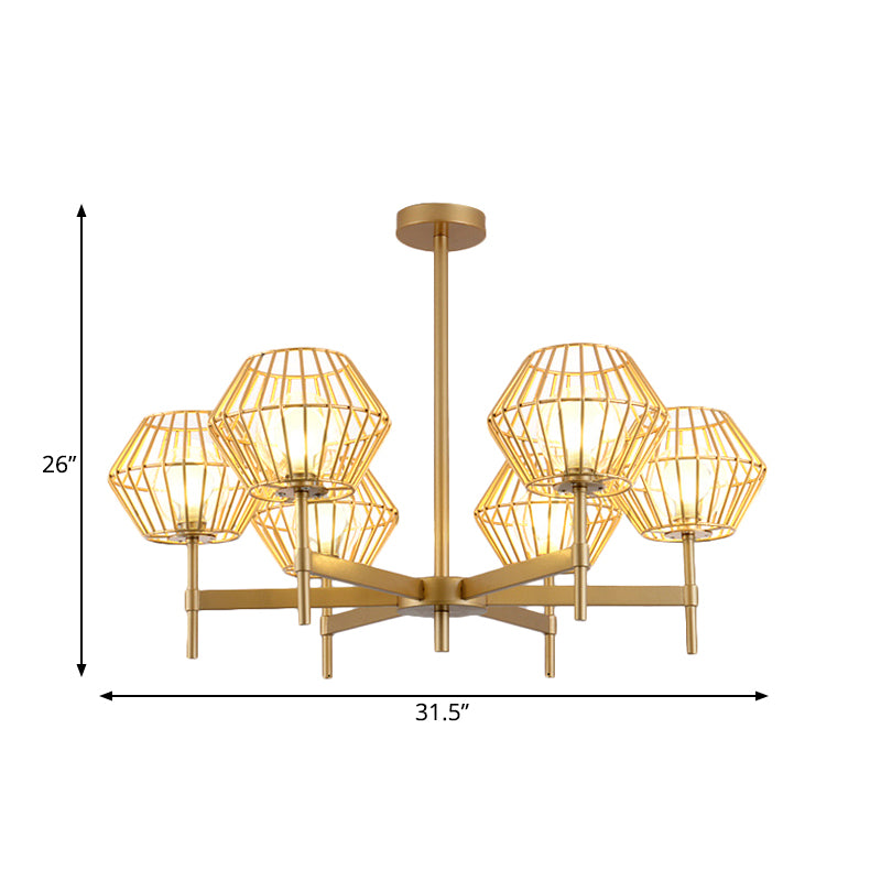 31.5"/39" Wide Gold Cage Chandelier Pendant Traditional Iron 6/8-Head Ceiling Light Fixture Clearhalo 'Ceiling Lights' 'Chandeliers' Lighting' options 262711