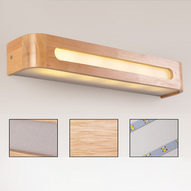 Rectangular Vanity Wall Light Fixtures Nordic Minimalist Style Wood Single Vanity Light Clearhalo 'Vanity Lights' 'Wall Lights' Lighting' 2627289