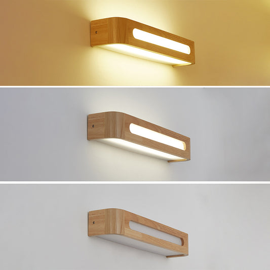 Rectangular Vanity Wall Light Fixtures Nordic Minimalist Style Wood Single Vanity Light Clearhalo 'Vanity Lights' 'Wall Lights' Lighting' 2627294