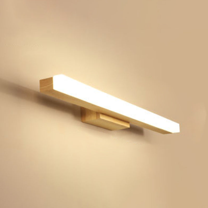 Rectangular Vanity Wall Light Nordic Minimalist Style Wood Single Vanity Light Light Wood 23.5" Clearhalo 'Vanity Lights' 'Wall Lights' Lighting' 2627308