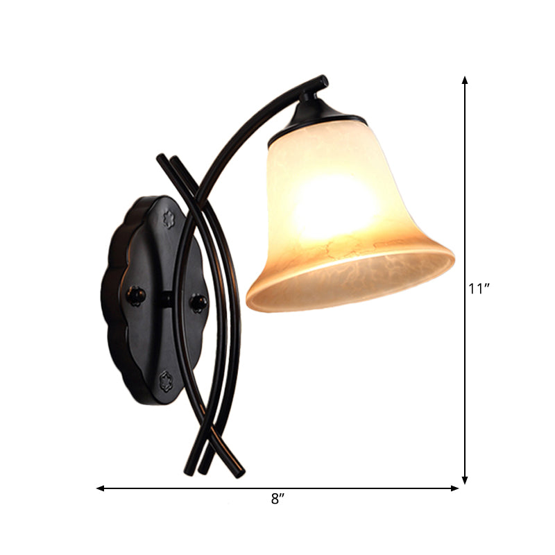 1 Light Milky Glass Wall Lamp Rustic Black Bell Shape Living Room Sconce Light Fixture Clearhalo 'Wall Lamps & Sconces' 'Wall Lights' Lighting' 262737