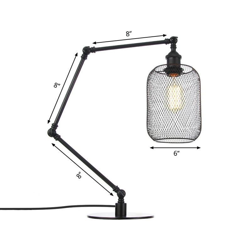 Metal Cylindrical Table Lighting Industrial Style 1 Light Black/Brass Finish Adjustable Table Light with Mesh Screen Clearhalo 'Lamps' 'Table Lamps' Lighting' 262738