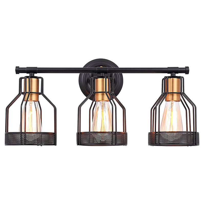 Cage Shade Vanity Wall Light Retro Industrial Style Metal 3 Light Vanity Light Clearhalo 'Vanity Lights' 'Wall Lights' Lighting' 2627460