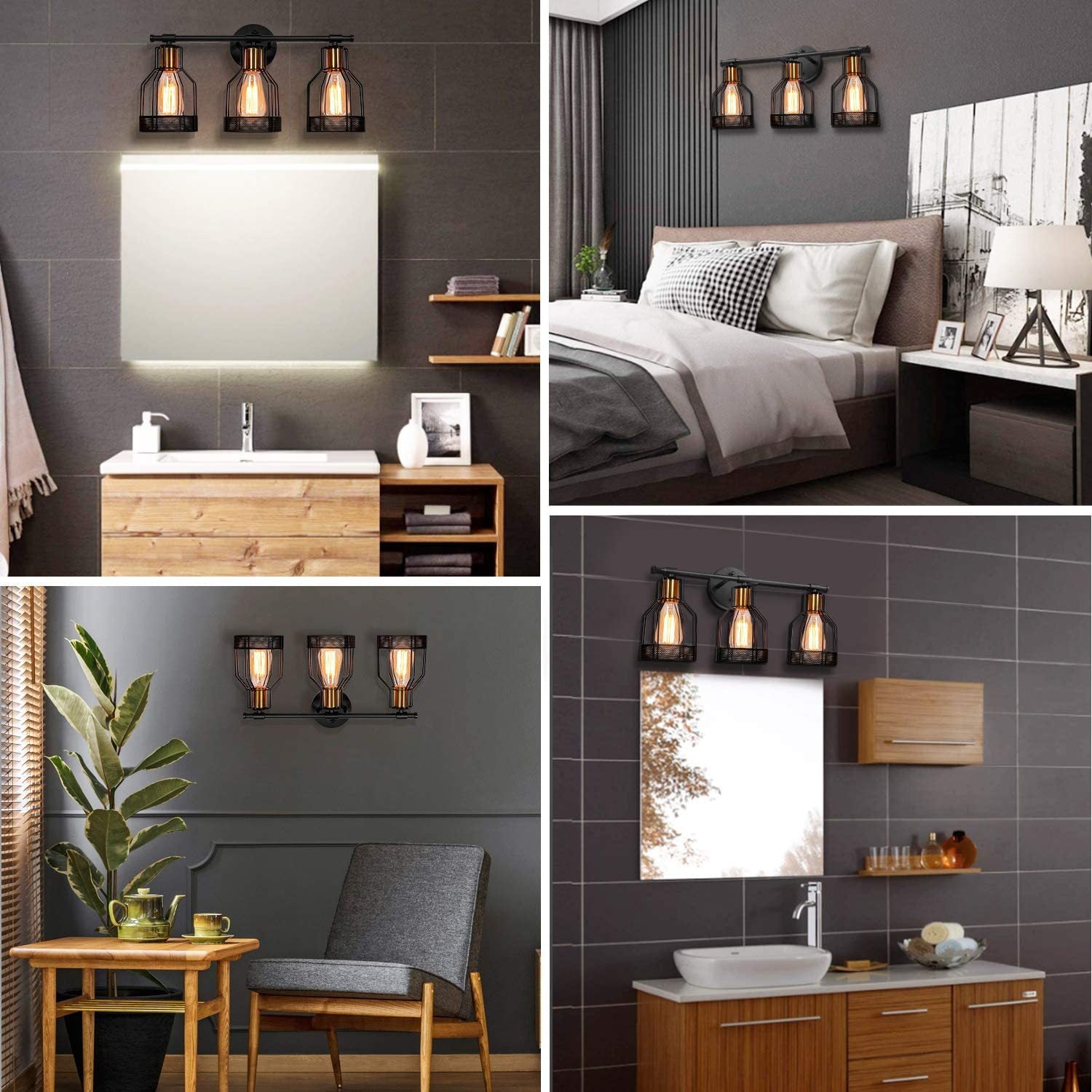 Cage Shade Vanity Wall Light Retro Industrial Style Metal 3 Light Vanity Light Clearhalo 'Vanity Lights' 'Wall Lights' Lighting' 2627462