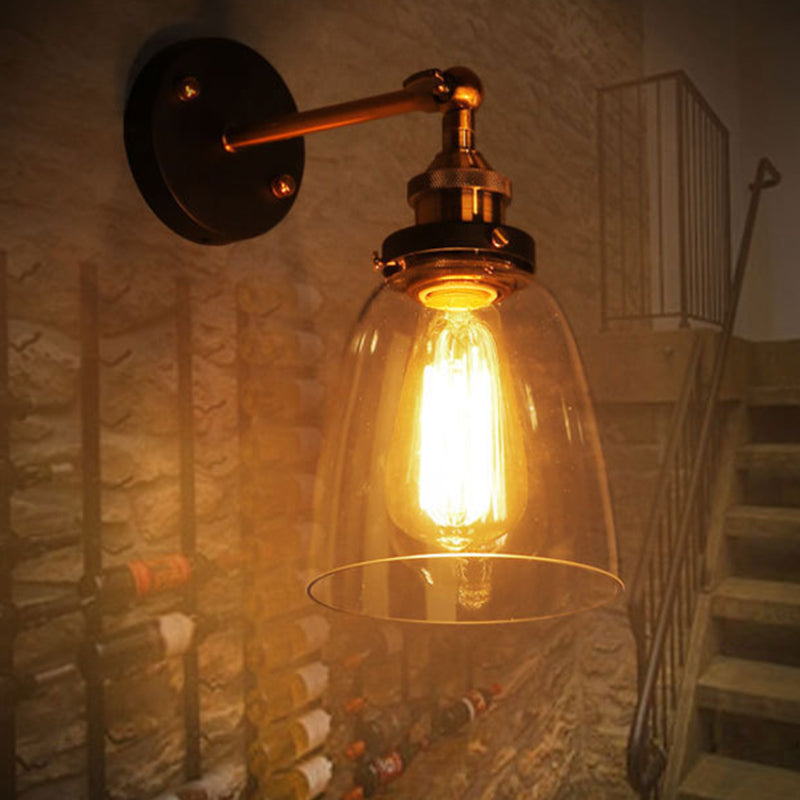 Oval Vanity Wall Light Fixtures Retro Industrial Style Glass Single Vanity Light Clearhalo 'Wall Lamps & Sconces' 'Wall Lights' Lighting' 2627464