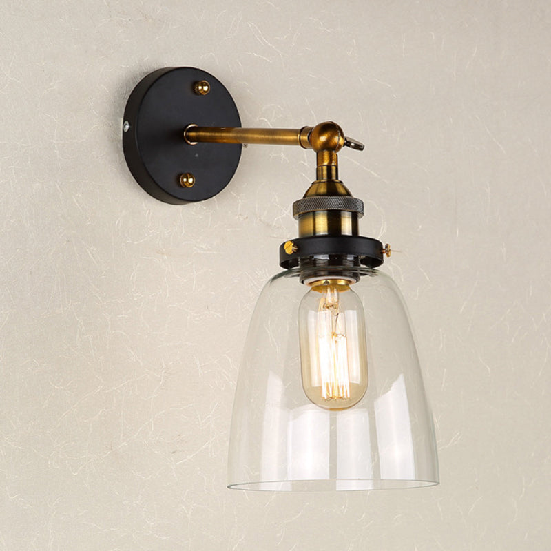 Oval Vanity Wall Light Fixtures Retro Industrial Style Glass Single Vanity Light Clear Clearhalo 'Wall Lamps & Sconces' 'Wall Lights' Lighting' 2627465