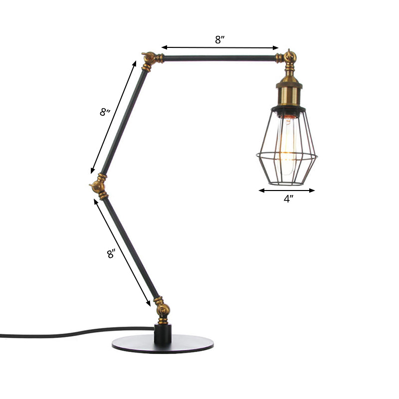 Wire Frame Table Lighting Industrial Style Metal 1 Light Black/Brass Finish Table Lamp with Adjustable Arm Clearhalo 'Lamps' 'Table Lamps' Lighting' 262749