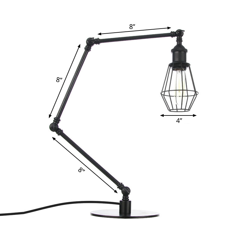 Wire Frame Table Lighting Industrial Style Metal 1 Light Black/Brass Finish Table Lamp with Adjustable Arm Clearhalo 'Lamps' 'Table Lamps' Lighting' 262751