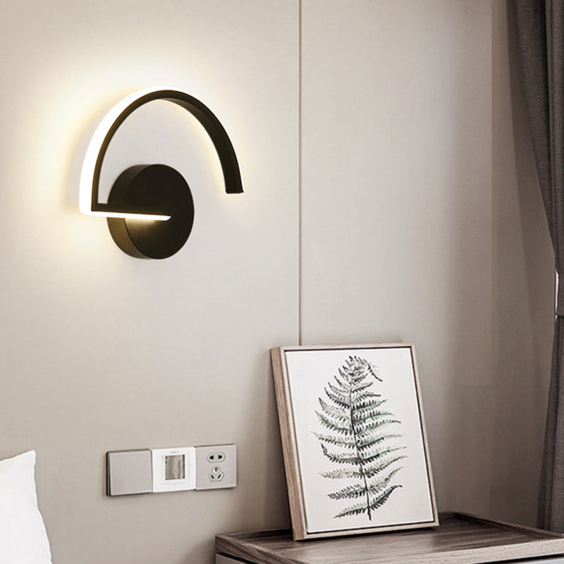 Nordic Fashion Wall Mount Lamp LED Metal Semicircle Sconce Light for Bedroom Living Room Black Clearhalo 'Wall Lamps & Sconces' 'Wall Lights' Lighting' 2627568