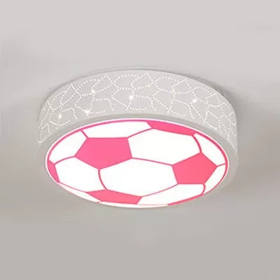 Metal Flat Soccer Ceiling Light Kids Bedroom Bathroom Sport Creative Flush Mount Light Pink Clearhalo 'Ceiling Lights' 'Close To Ceiling Lights' 'Close to ceiling' 'Flush mount' Lighting' 26276