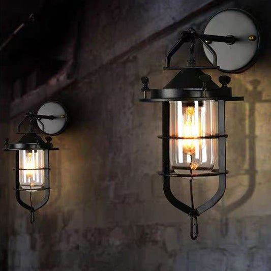 Industrial Style Wall Sconce 1 Light Down Lighting Sconce Lighting in Metal Cage Clearhalo 'Wall Lamps & Sconces' 'Wall Lights' Lighting' 2627699