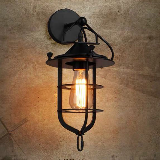 Industrial Style Wall Sconce 1 Light Down Lighting Sconce Lighting in Metal Cage Clearhalo 'Wall Lamps & Sconces' 'Wall Lights' Lighting' 2627700