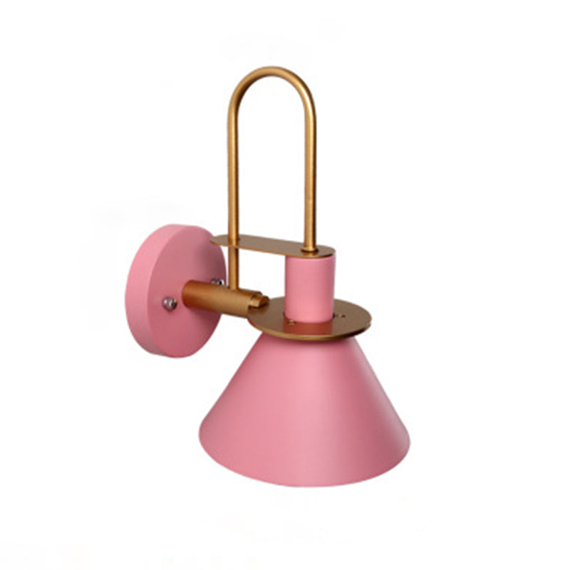 Macaroon Style Wall Mount Light Fixture Metal Colorful Sconce Light for Hotel Bedroom Pink Clearhalo 'Wall Lamps & Sconces' 'Wall Lights' Lighting' 2627768