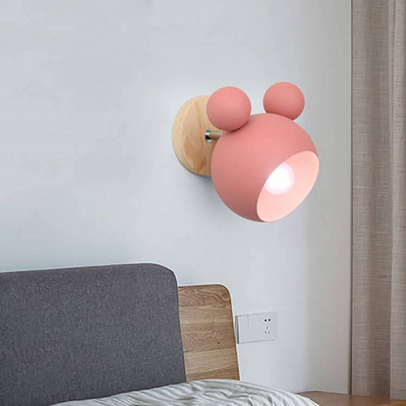 Lovely Mickey Wall Sconce Lights Nordic Macaroon Wall Lamp with Adjustable Head Pink Clearhalo 'Wall Lamps & Sconces' 'Wall Lights' Lighting' 2627781