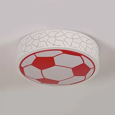 Metal Flat Soccer Ceiling Light Kids Bedroom Bathroom Sport Creative Flush Mount Light Red White Clearhalo 'Ceiling Lights' 'Close To Ceiling Lights' 'Close to ceiling' 'Flush mount' Lighting' 26278