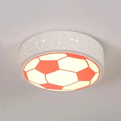 Metal Flat Soccer Ceiling Light Kids Bedroom Bathroom Sport Creative Flush Mount Light Red Remote Control Stepless Dimming Clearhalo 'Ceiling Lights' 'Close To Ceiling Lights' 'Close to ceiling' 'Flush mount' Lighting' 26279