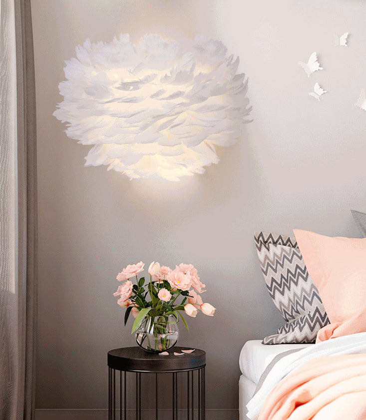 Nordic Simple Feather Sconce Light 1 light Romantic Wall Lamp for Bedroom Clearhalo 'Wall Lamps & Sconces' 'Wall Lights' Lighting' 2627956