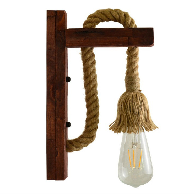 Bare Bulb Wall Sconce 1 Head Industrial Braided Rope Wall Lighting Ideas for Restaurant Corridor Dark Wood Clearhalo 'Wall Lamps & Sconces' 'Wall Lights' Lighting' 2627972