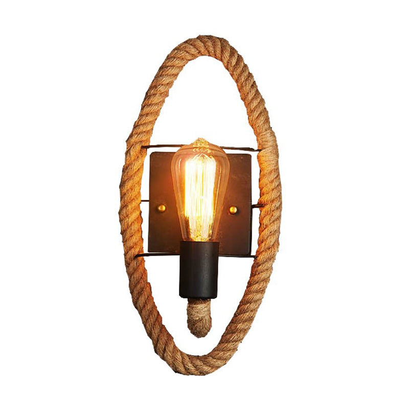 Wagon Wheel Indoor Wall Lighting Lodge Style Wall Mount Light with Rope Shade Clearhalo 'Wall Lamps & Sconces' 'Wall Lights' Lighting' 2627986