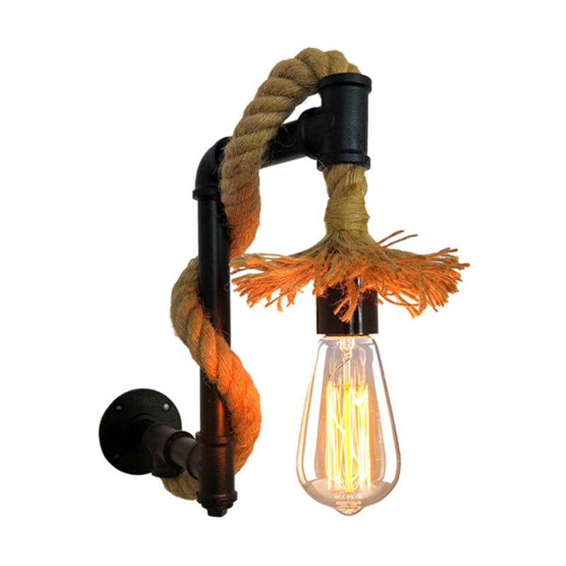 Industrial Style Wall Light Sconce Creative Jute Rope with Metal Plumbing Pipe Clearhalo 'Wall Lamps & Sconces' 'Wall Lights' Lighting' 2627993