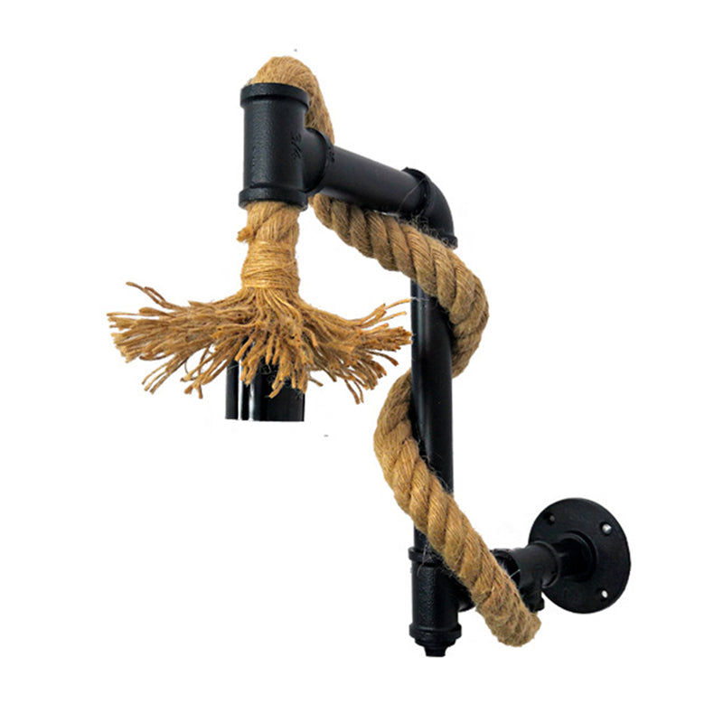 Industrial Style Wall Light Sconce Creative Jute Rope with Metal Plumbing Pipe Black Clearhalo 'Wall Lamps & Sconces' 'Wall Lights' Lighting' 2627994