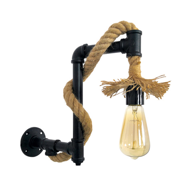 Industrial Style Wall Light Sconce Creative Jute Rope with Metal Plumbing Pipe Clearhalo 'Wall Lamps & Sconces' 'Wall Lights' Lighting' 2627995