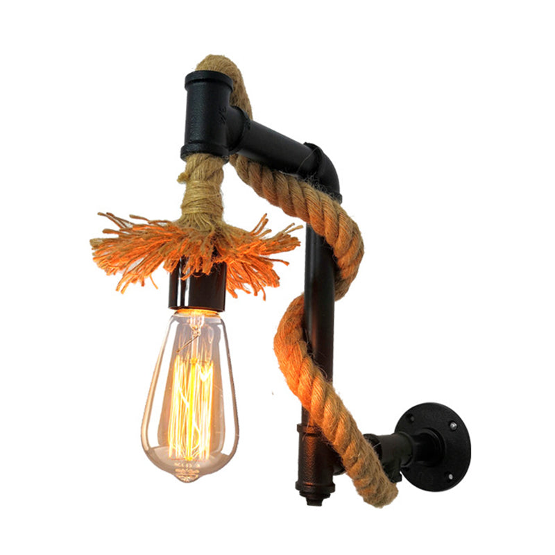 Industrial Style Wall Light Sconce Creative Jute Rope with Metal Plumbing Pipe Clearhalo 'Wall Lamps & Sconces' 'Wall Lights' Lighting' 2627997