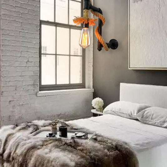 Industrial Style Wall Light Sconce Creative Jute Rope with Metal Plumbing Pipe Clearhalo 'Wall Lamps & Sconces' 'Wall Lights' Lighting' 2628000