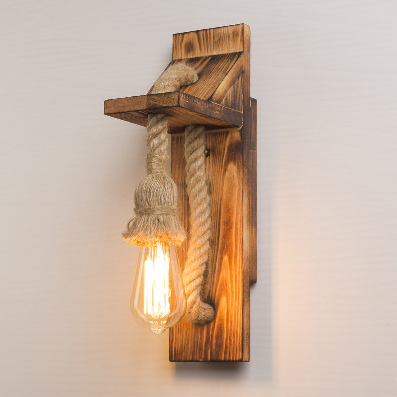 American Rustic Wall Sconce Wooden Natural Rope Sconce Light for Restaurant Coffee Shop Distressed Wood Clearhalo 'Wall Lamps & Sconces' 'Wall Lights' Lighting' 2628002