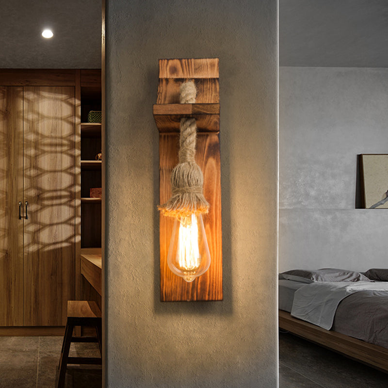 American Rustic Wall Sconce Wooden Natural Rope Sconce Light for Restaurant Coffee Shop Clearhalo 'Wall Lamps & Sconces' 'Wall Lights' Lighting' 2628005