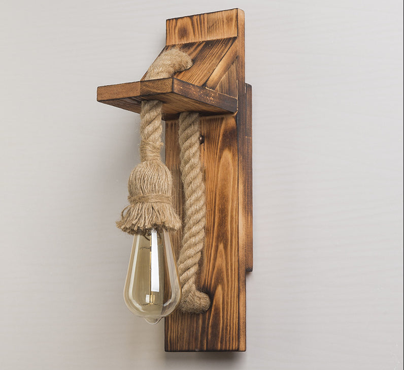 American Rustic Wall Sconce Wooden Natural Rope Sconce Light for Restaurant Coffee Shop Clearhalo 'Wall Lamps & Sconces' 'Wall Lights' Lighting' 2628008