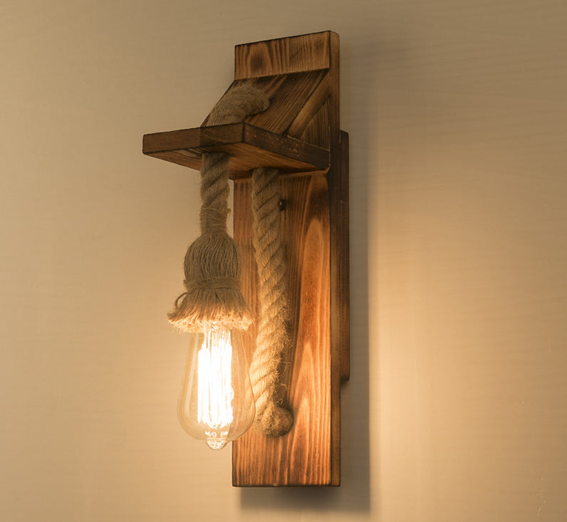 American Rustic Wall Sconce Wooden Natural Rope Sconce Light for Restaurant Coffee Shop Clearhalo 'Wall Lamps & Sconces' 'Wall Lights' Lighting' 2628009