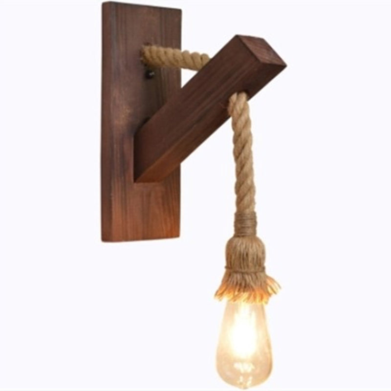 Bare Bulb Rope Wall Sconce Lighting Single Light Wooden Wall Lamp for Bar Restaurant Clearhalo 'Wall Lamps & Sconces' 'Wall Lights' Lighting' 2628012