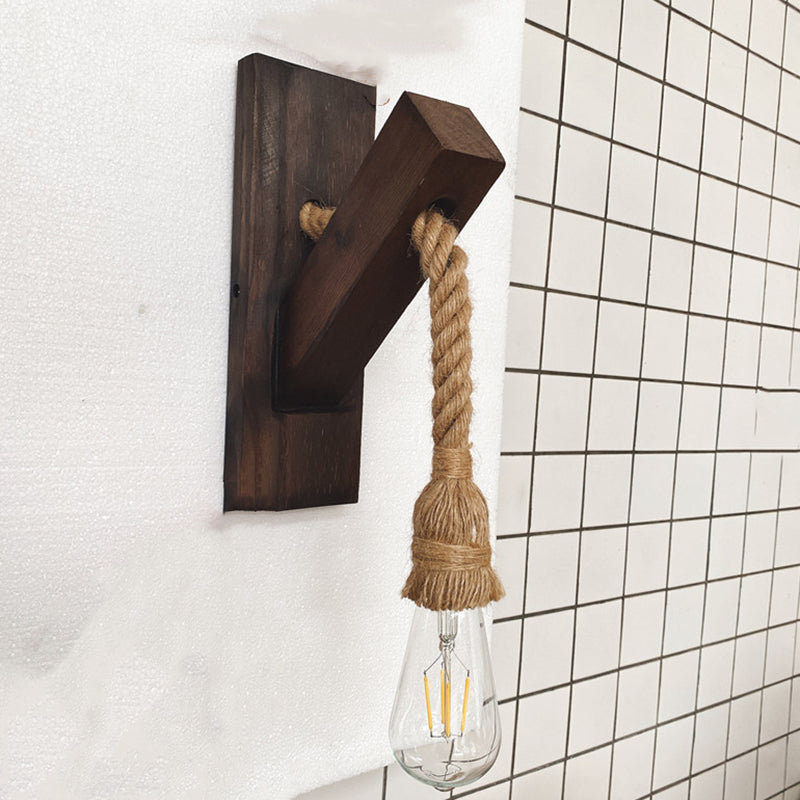 Bare Bulb Rope Wall Sconce Lighting Single Light Wooden Wall Lamp for Bar Restaurant Clearhalo 'Wall Lamps & Sconces' 'Wall Lights' Lighting' 2628013