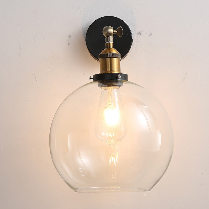 Vintage Industrial Wall Sconce Single Light Sconce Light in Clear Glass Shade Antique Brass Semicircle Clearhalo 'Wall Lamps & Sconces' 'Wall Lights' Lighting' 2628017