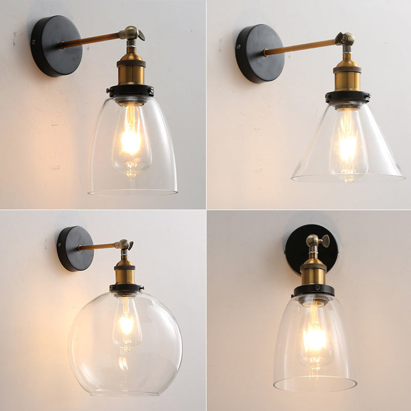 Vintage Industrial Wall Sconce Single Light Sconce Light in Clear Glass Shade Clearhalo 'Wall Lamps & Sconces' 'Wall Lights' Lighting' 2628020