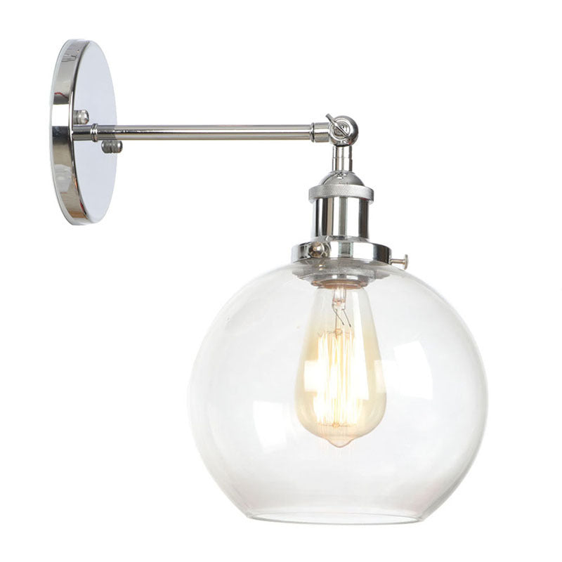 Transparent Glass Shade Sconce Light Single Light Indoor Decoration Wall Mount Fixture Chrome Globe Clearhalo 'Wall Lamps & Sconces' 'Wall Lights' Lighting' 2628029