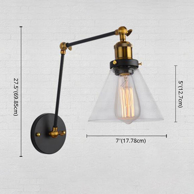 Swing Arm Wall Lamp Industrial Style Indoor Sconce Light with Conical Glass Shade Clearhalo 'Wall Lamps & Sconces' 'Wall Lights' Lighting' 2628070