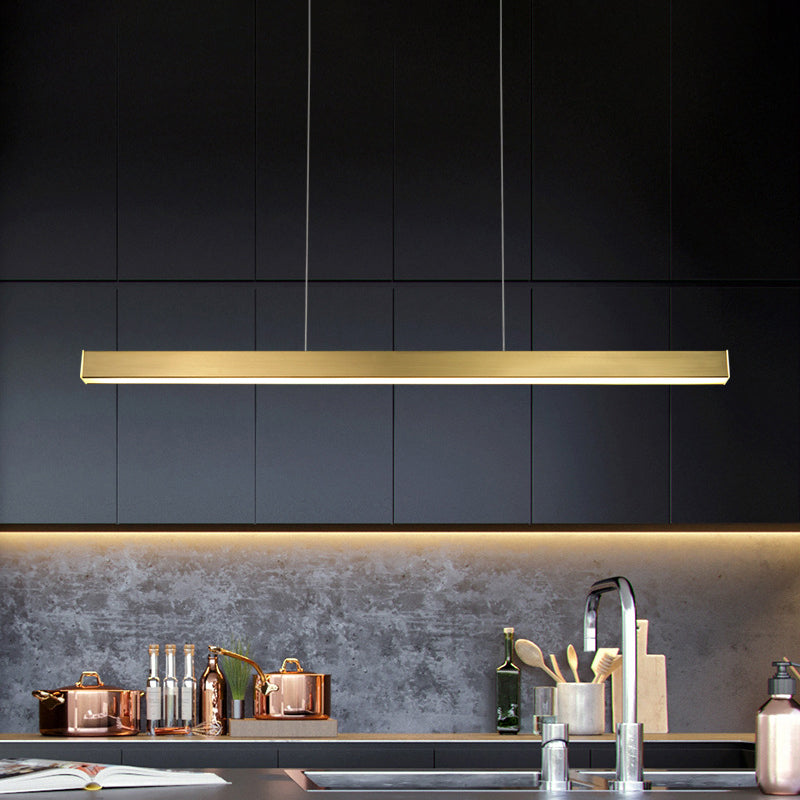 Rectangular Diner LED Suspension Lamp Metal Minimalist Linear Island Light Fixture Clearhalo 'Ceiling Lights' 'Island Lights' 'Lighting' 2628082