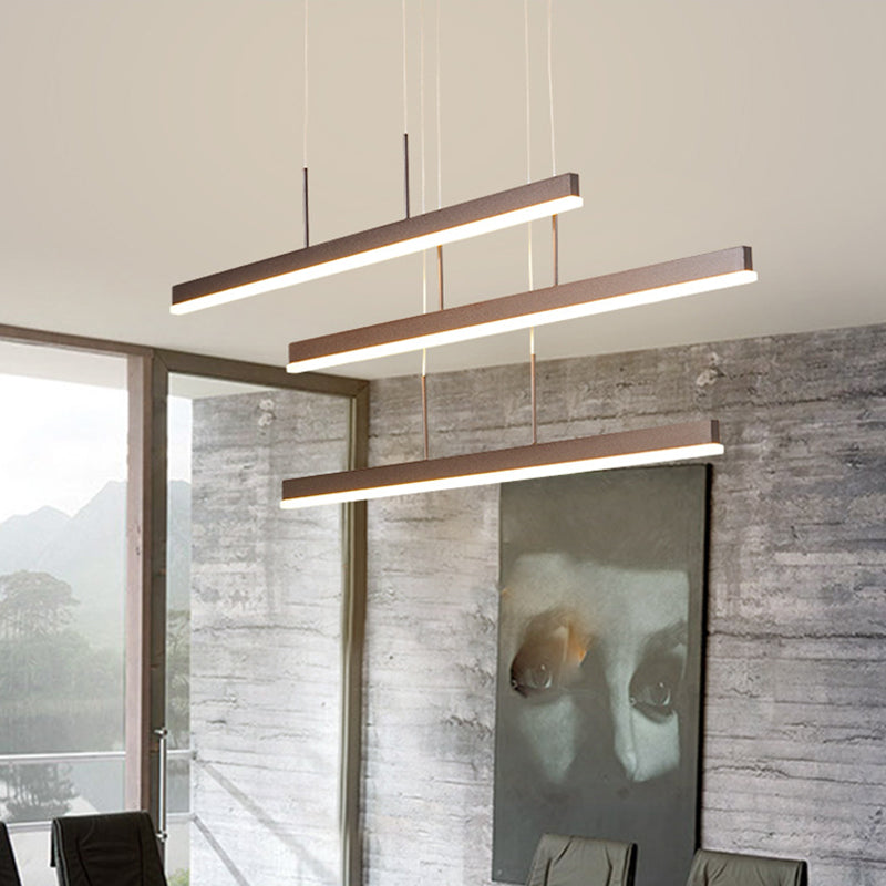 3-Tiered Linear Pendant Light Minimalist Acrylic Dining Room LED Island Light in Coffee Clearhalo 'Ceiling Lights' 'Island Lights' 'Lighting' 2628153