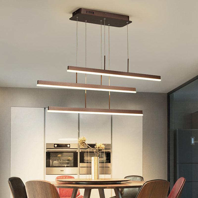 3-Tiered Linear Pendant Light Minimalist Acrylic Dining Room LED Island Light in Coffee Clearhalo 'Ceiling Lights' 'Island Lights' 'Lighting' 2628155