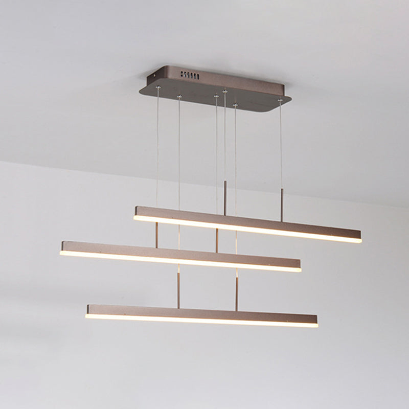 3-Tiered Linear Pendant Light Minimalist Acrylic Dining Room LED Island Light in Coffee Clearhalo 'Ceiling Lights' 'Island Lights' 'Lighting' 2628156